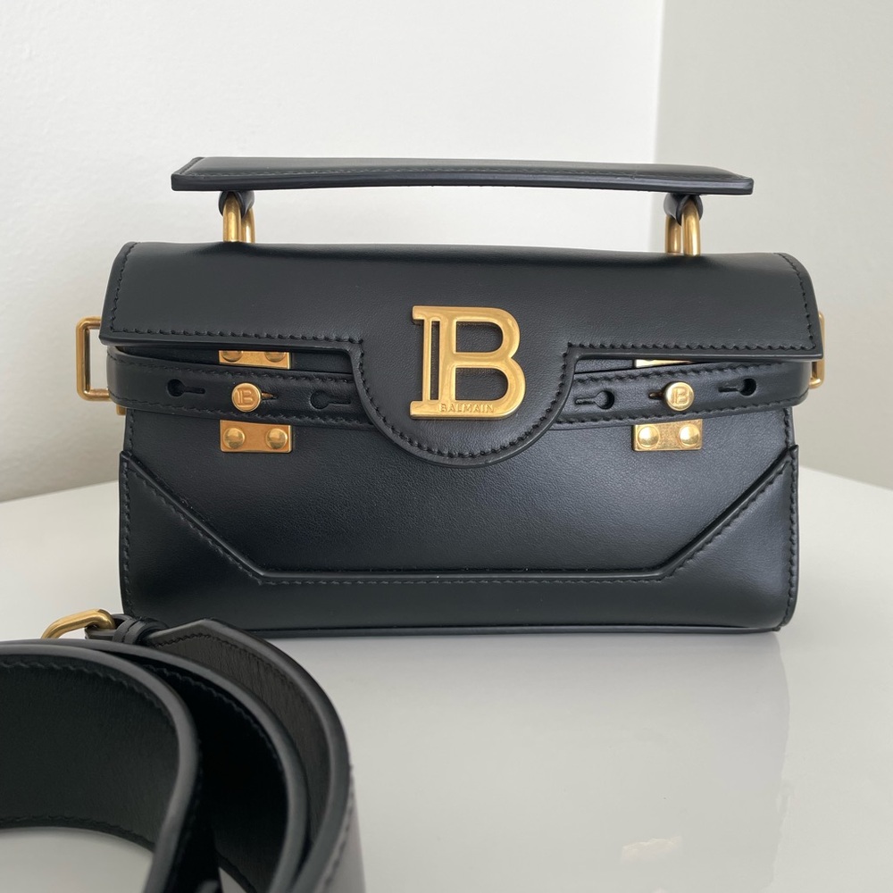 Balmain Bbuzz 19 Black Leather Baguette Bag Crossbody